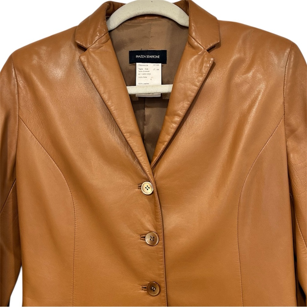 Piazza Sempione Womens S Italian 44 Soft Leather Jacket Tan Brown Made in Italy - Picture 2 of 8